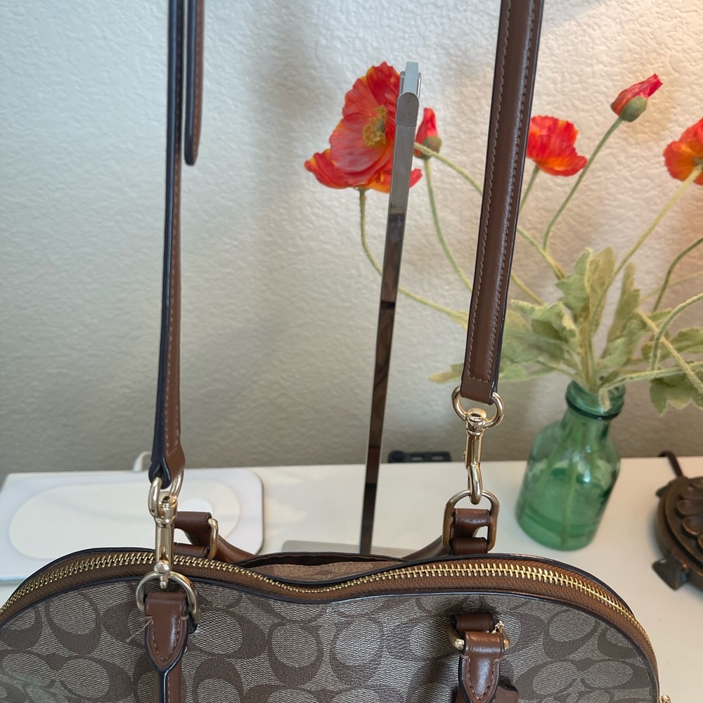 Coach Brown Signature Dome Satchel Handbag - Picture 5 of 15